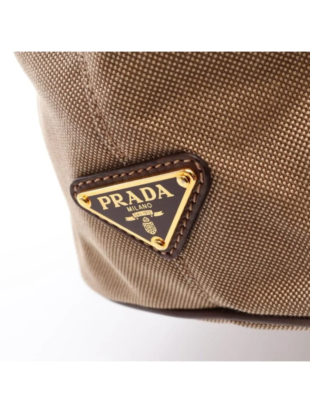 Prada Tote Bag Logo Jacquard 2-Way Beige Brown Canvas Leather Handle